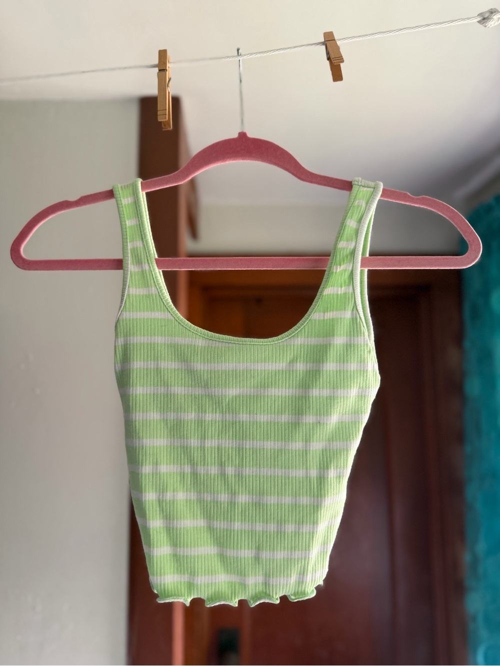 Green & White Stripe Ribbed Tank